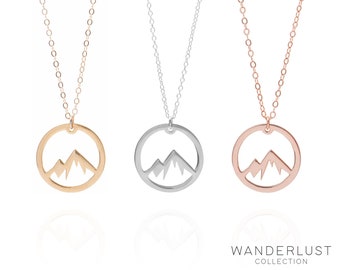 Mountain Necklace, Circle Mountain Necklace, Mountain Pendant Necklace, Mountain Charm Necklace, Mountain Jewelry