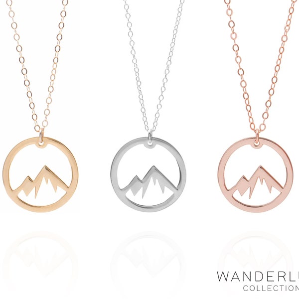 Mountain Necklace, Circle Mountain Necklace, Mountain Pendant Necklace, Mountain Charm Necklace, Mountain Jewelry