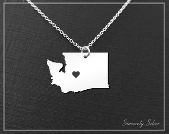 Washington Necklace, Washington Pendant Necklace, Washington Charm Necklace, Washington Jewelry, State Necklace