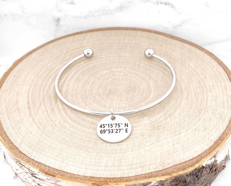 Coordinates Bangle Personalized Coordinates Bracelet Location Bracelet Gift For Her Custom Coordinate Bracelet image 2