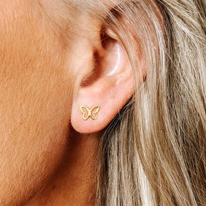 Butterfly Stud Earrings • Gold Butterfly Outline Earrings • Gold Butterfly Stud Earrings • Dainty Butterfly Studs • Butterfly Jewelry image 2
