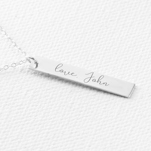 Memorial Necklace • Signature Necklace • Handwritten Jewelry • Vertical Bar Necklace
