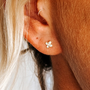Tiny Flower Stud Earrings • Dainty Flower CZ Diamond Earrings • Flower Stud Earrings • Gold Stud Earrings • Gold Flower Earrings