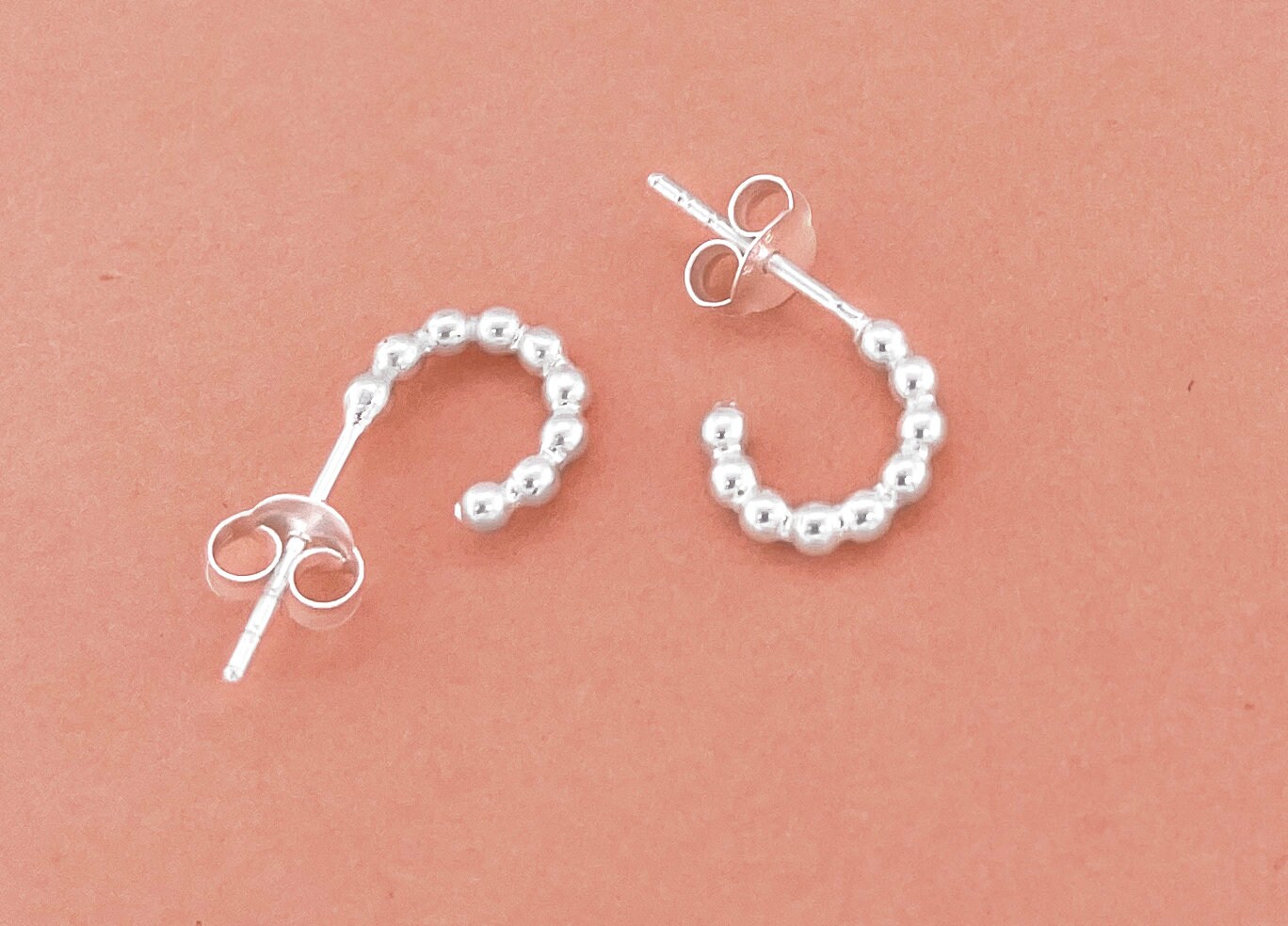 Beaded Hoop Earrings Huggie Hoop Earrings Beaded Ball Hoop Etsy