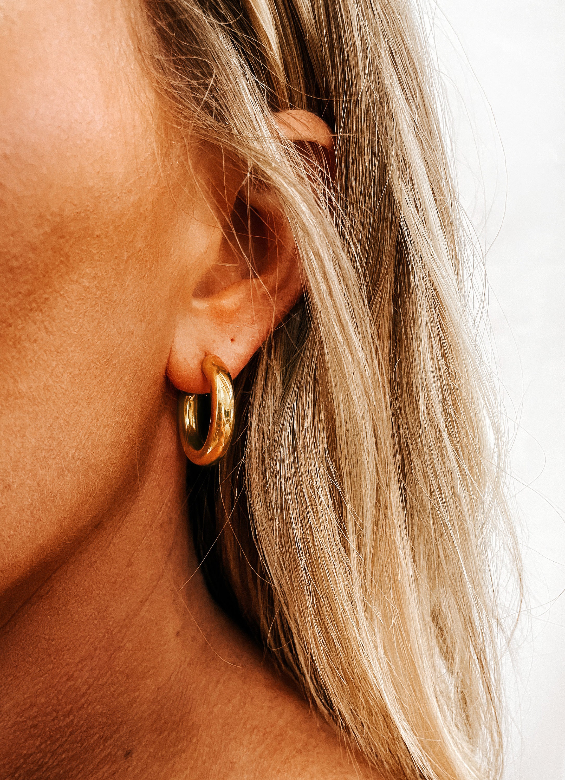 Thick chunky sale gold hoop earrings