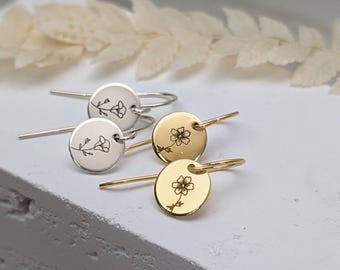 Birth Flower Earrings: Dainty Birth Flower Dangle Earrings, Birth Flower Jewelry