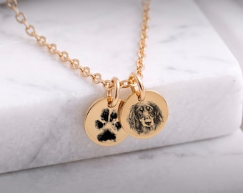 Custom Actual Paw Print Necklace | Pet Nose Print or Silhouette | Dog & Cat Memorial Jewelry