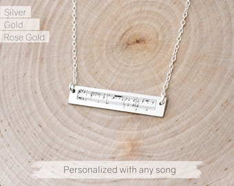 Sheet Music Art, Sheet Music Necklace, Personalized First Dance Jewelry, Any Song Custom Bar Necklace, Music Necklace, Song Necklace