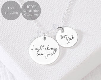 Personalized Handwriting Necklace • Handwriting Jewelry • Actual Handwriting • Disc Necklace
