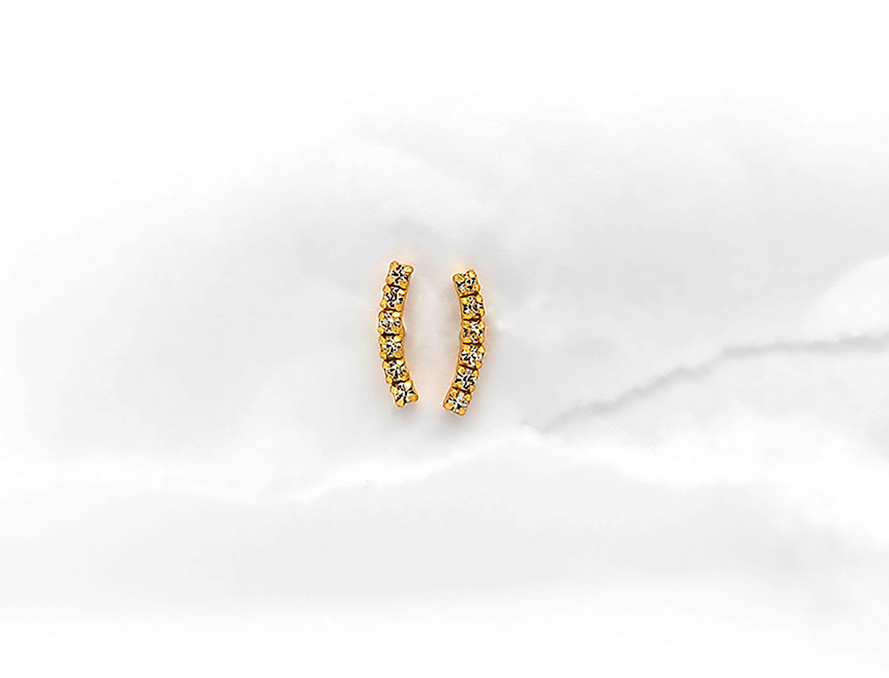 Sterling Silver Studded Curved Bar Earrings • Curved Bar Earrings