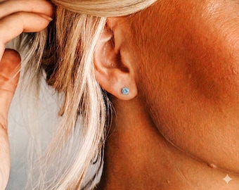 March birthstone earrings: Aquamarine studs, birthstone jewelry, March stone, gemstone stud earrings