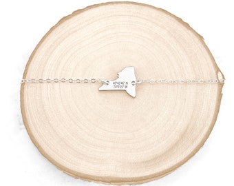 New York State Bracelet • Personalized Coordinates Bracelet • Location Bracelet • State Bracelet • New York Bracelet