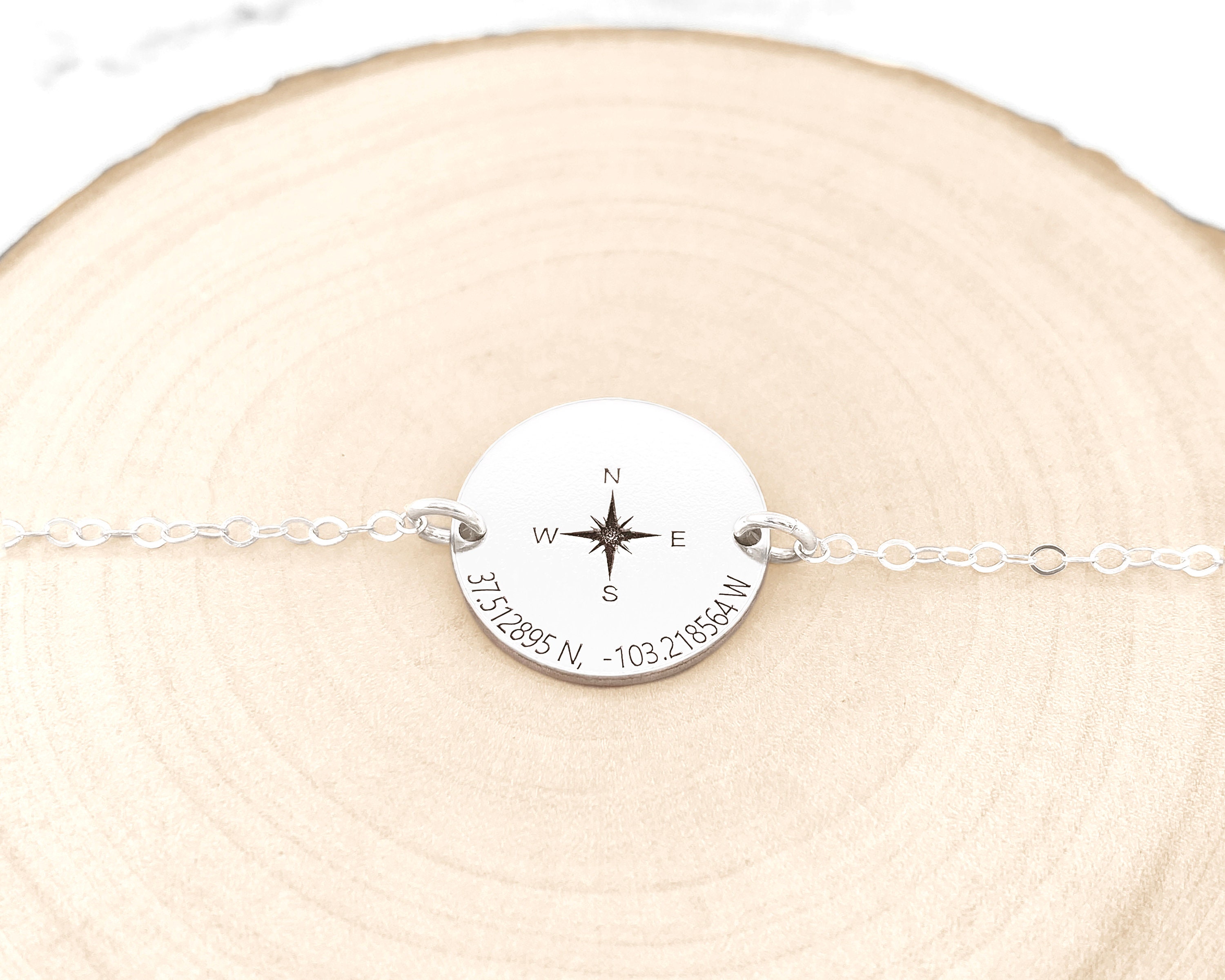 Coordinate Compass Bracelet Custom Coordinate Bracelet Etsy