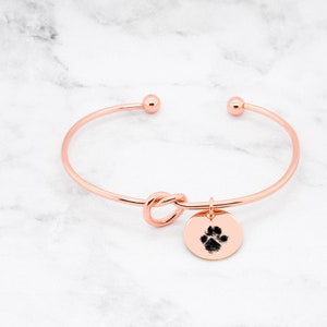 Paw Print Knot Bangle • Your Actual Pet Paw Print Bracelet • Custom Pet Bracelet • Pet Lover Gift • Dog Paw Bracelet