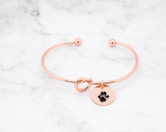 Paw Print Knot Bangle • Your Actual Pet Paw Print Bracelet • Custom Pet Bracelet • Pet Lover Gift • Dog Paw Bracelet