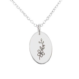 Oval Birth Flower Necklace • Dainty Birth Flower Pendant • Birth Flower Necklace • Birth Month Flower Jewelry • Dainty Birth Flower Jewelry