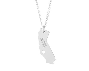 California Necklace, I Love California, Personalized Coordinate Necklace, Custom Location Jewelry