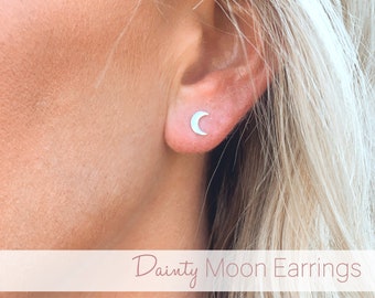 Sterling Silver Moon Earrings • Dainty Moon Earrings • Moon Earrings • Moon Jewelry • Stud Earrings