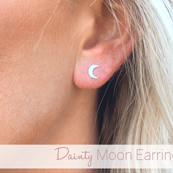 Sterling Silver Moon Earrings • Dainty Moon Earrings • Moon Earrings • Moon Jewelry • Stud Earrings