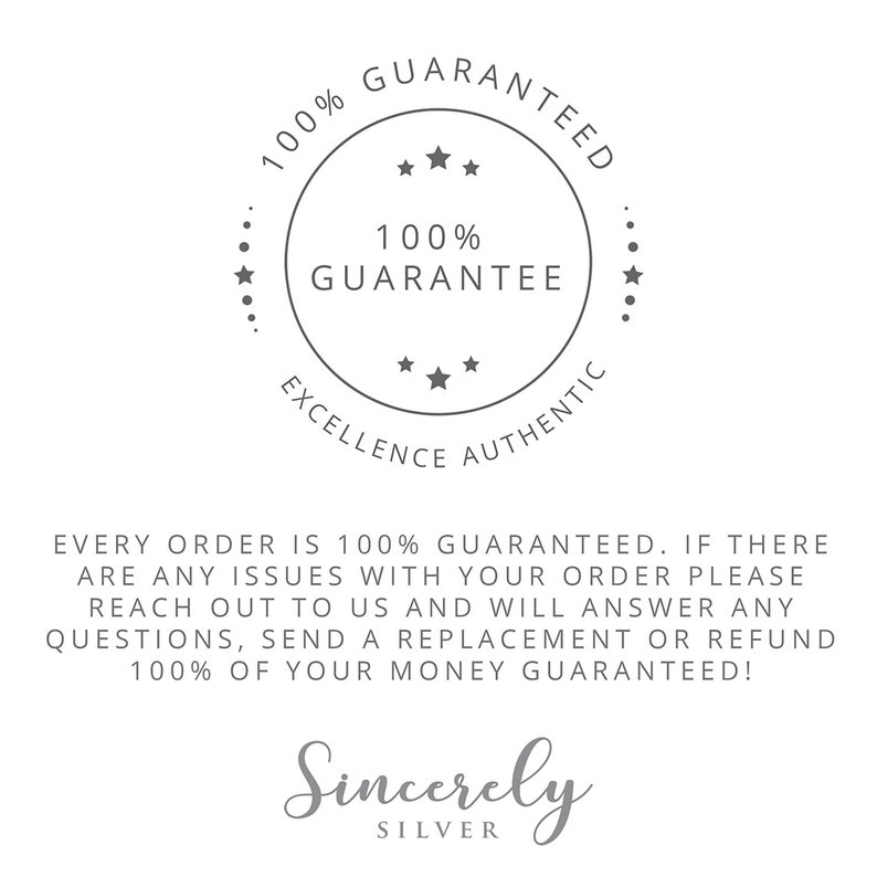 Pode incluir: Um c&iacute;rculo cinza com o texto "100% Guaranteed" e "100% Guarantee" dentro. O c&iacute;rculo tamb&eacute;m tem o texto "Excellence Authentic" ao redor do exterior. Abaixo do c&iacute;rculo est&aacute; o texto "Every order is 100% guaranteed. If there are any issues with your order please reach out to us and will answer any questions, send a replacement or refund 100% of your money guaranteed! Sincerely Silver."