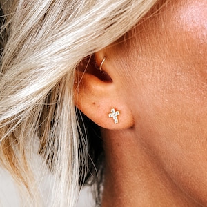 Diamond CZ Cross Stud Earrings • Gold Cross Earrings • Tiny Cross Earrings • Cross Stud Earrings • Dainty Cross Earrings • Cross Earrings