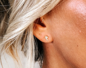 Diamond CZ Cross Stud Earrings • Gold Cross Earrings • Tiny Cross Earrings • Cross Stud Earrings • Dainty Cross Earrings • Cross Earrings