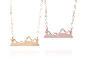 Rose Gold Or Gold Mountain Necklace, Choose Either Rose Gold Or Gold, Mountain Range Jewelry, Outdoor Pendant