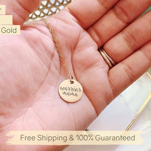 Warrior Mama Necklace • Gold Disc New Mom Necklace • Necklace For Mom • Gift For Mom