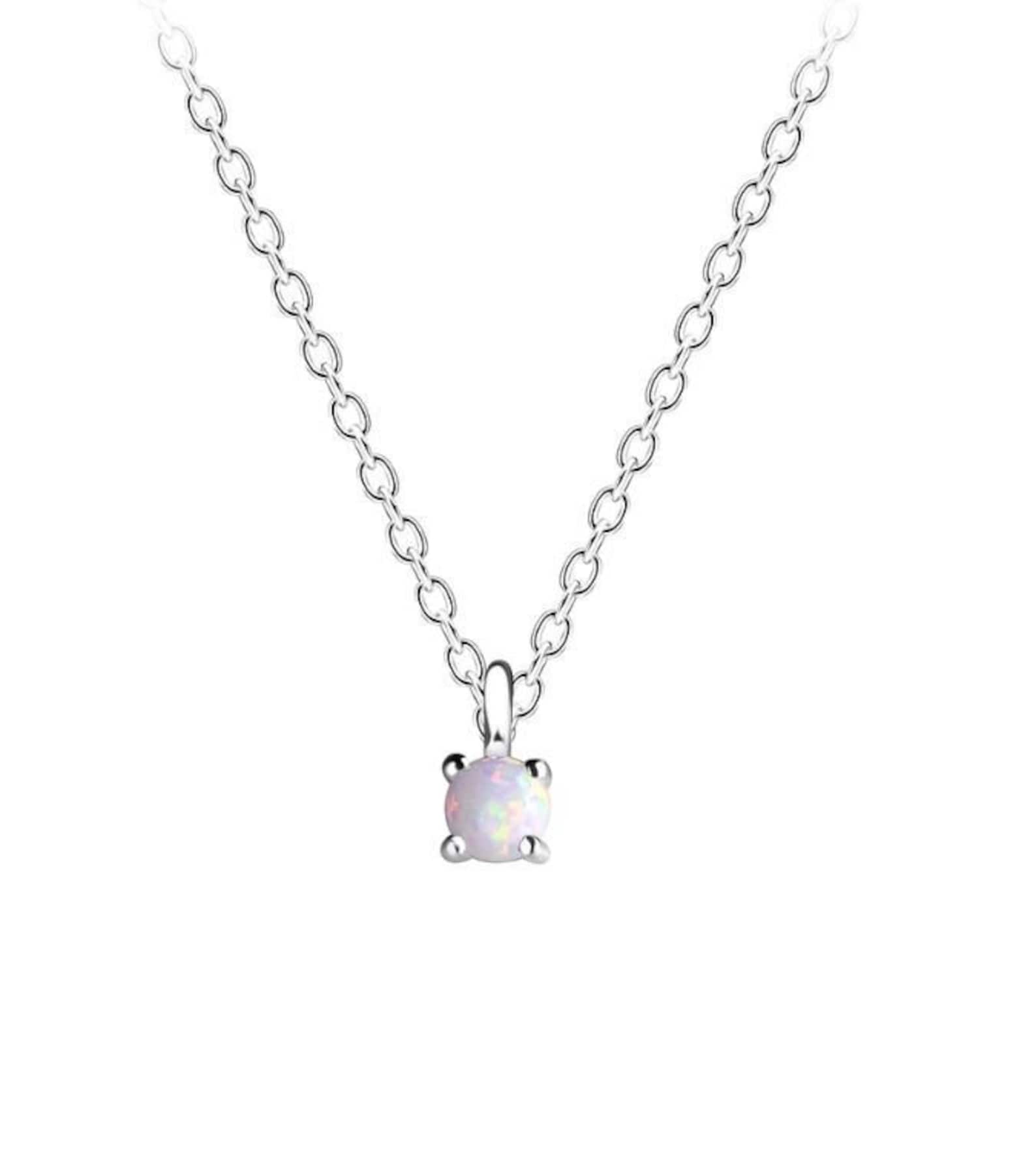 Tiny Opal Necklace Opal Necklace Dainty Opal Necklace Etsy