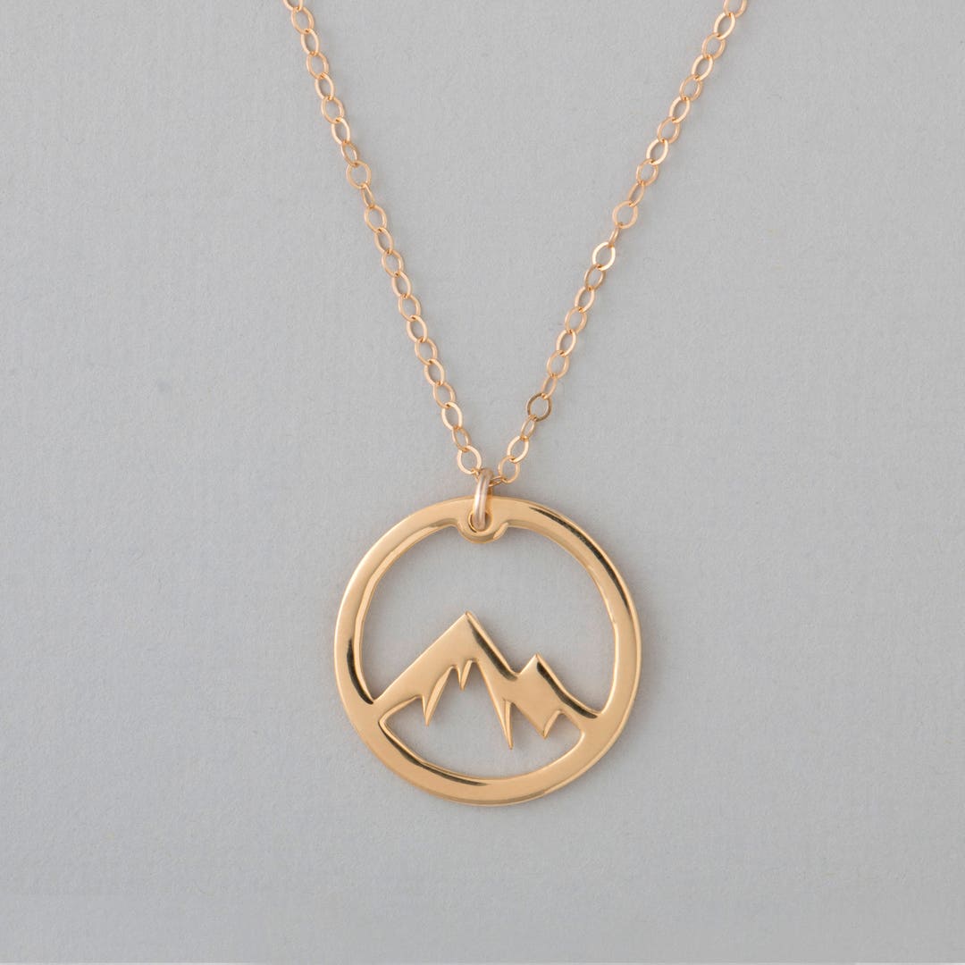 14k Gold Mountain Pendant, Wanderlust Necklace, Gold Outdoor Necklace