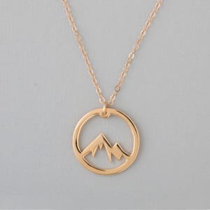 14k Gold Mountain Pendant, Wanderlust Necklace, Gold Outdoor Necklace, Mountain Charm