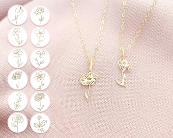 Birth Flower Charm Necklace • Birth Flower Necklace • Bridesmaid Gifts • Birth Flower Jewelry • Birth Flower Cut Out Charm Necklace