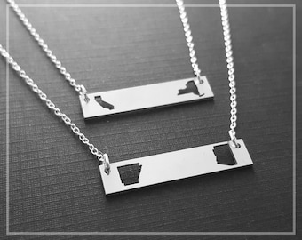 State Bar Necklace, Custom Map State Pride Necklace, Choose Two States, California And New York Necklace,