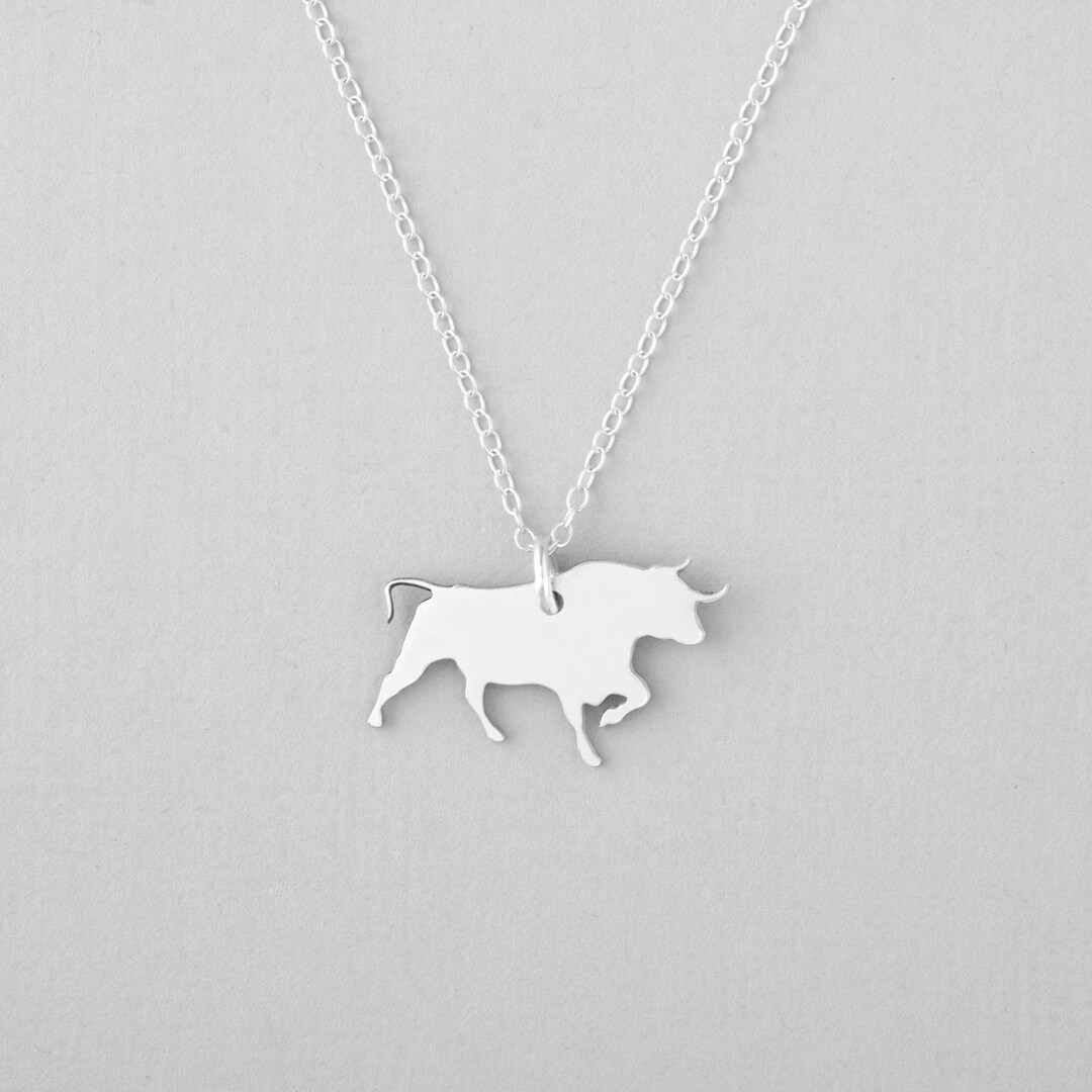 Bull Necklace, Bull Pendant, Charging Bull, Animal Necklace, Silver