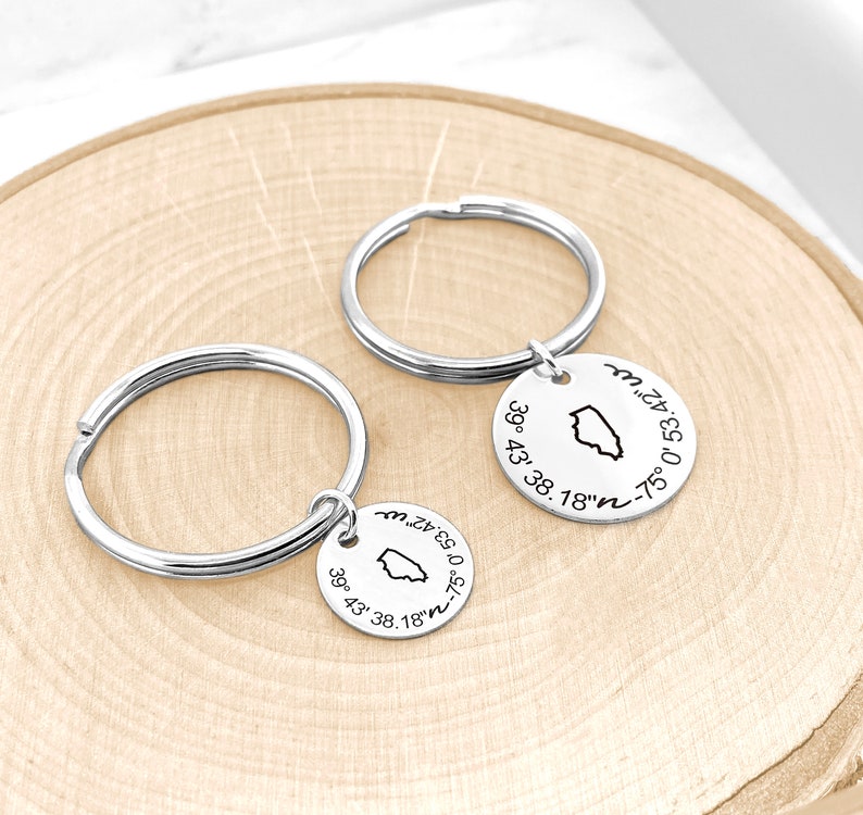 Custom Coordinate Keychain Personalized Location Keychain Etsy