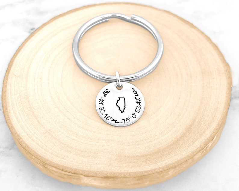Custom Coordinate Keychain Personalized Location Keychain Etsy