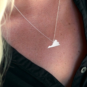Virginia Necklace, Virginia State Pride Jewelry, I Love Virginia, VA Charm, VA Pendant, Premium Sterling Silver Jewelry