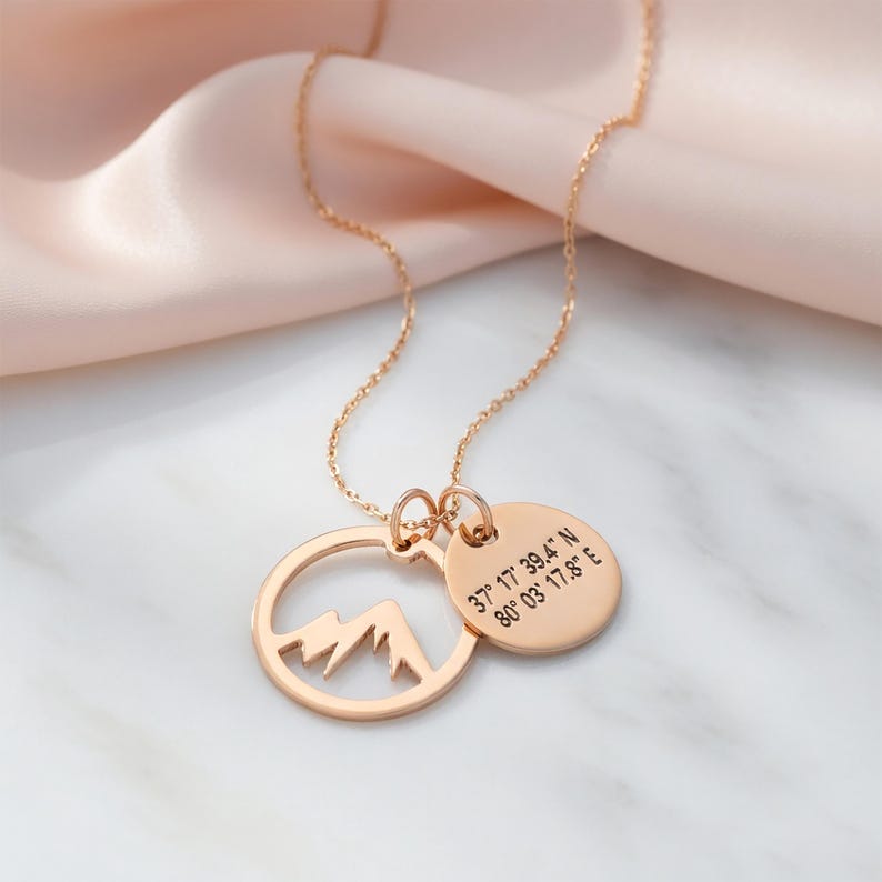 personalized rose gold mountain necklace