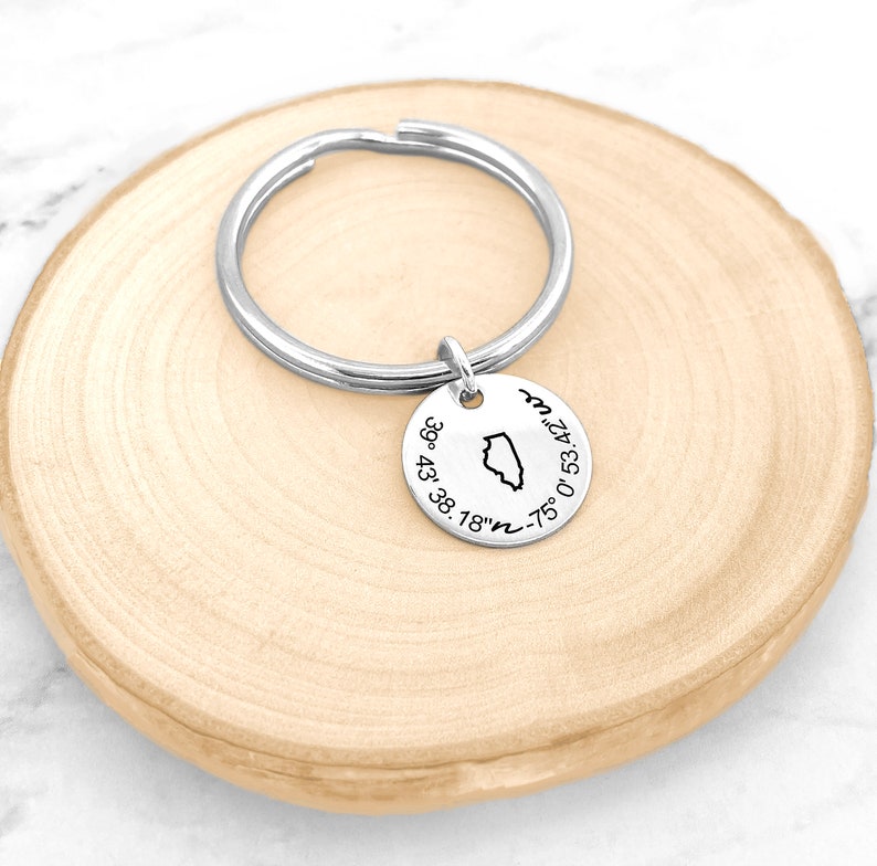 Custom Coordinate Keychain Personalized Location Keychain Etsy