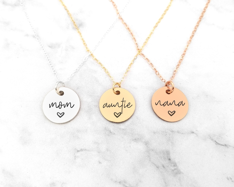 Mom Necklace Dainty Engraved Disc Necklace Personalized Disc Necklace Gift For Mom image 1