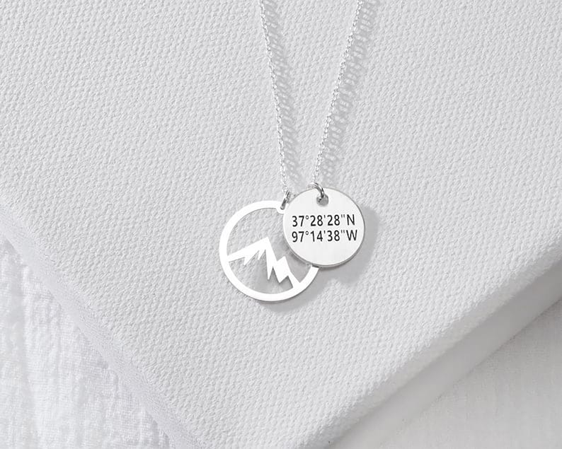 Coordinate Necklace, A Mountain Longitude Latitude Necklace, Location Necklace, Personalized Mountain Pendant image 7