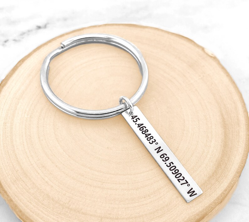 Coordinates Keychain Personalized Location Keychain Custom Etsy