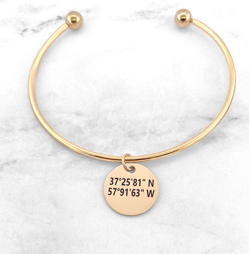 Coordinates Bangle Personalized Coordinates Bracelet Location Bracelet Gift For Her Custom Coordinate Bracelet image 1