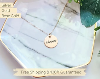 Collar Ohana de oro • Collar de disco Ohana • Collar hawaiano • Collar familiar