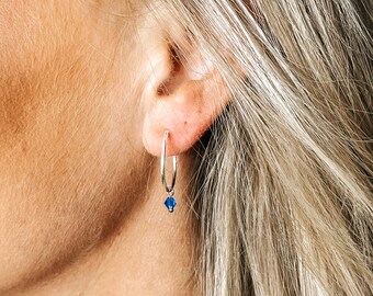 Dainty Birthstone Dangle Hoop Earrings • Minimalist Birthstone Earrings • Birthstone Earrings • Birthstone Hoop Earrings