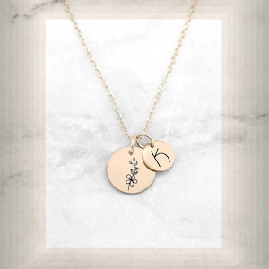 Birth Flower Necklace • Flower Birth Month Necklace • July Birth Flower Necklace • Birth Month Flower Necklace • Initial Necklace