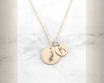 Birth Flower Necklace • Flower Birth Month Necklace • July Birth Flower Necklace • Birth Month Flower Necklace • Initial Necklace