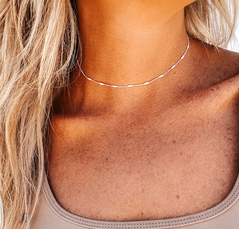 Dainty Bar Satellite Choker Chain Choker Necklace Satellite Chain Choker Sterling Silver Choker Necklace Dainty Bar Chain Choker image 5