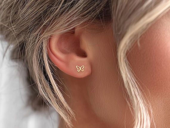 Butterfly Stud Earrings • Gold Butterfly Outline Earrings • Gold Butterfly Stud Earrings • Dainty Butterfly Studs • Butterfly Jewelry