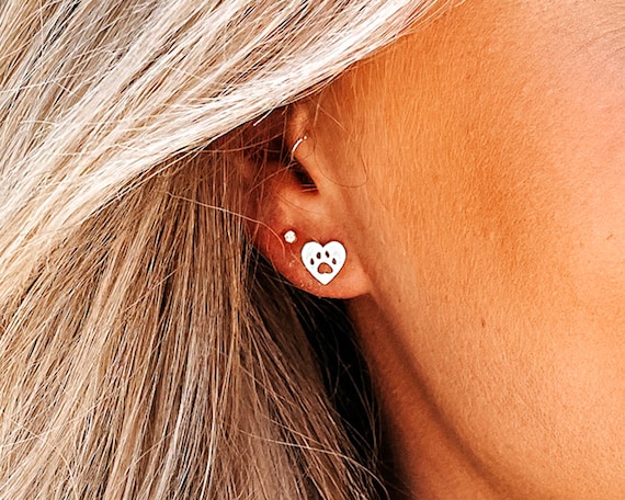 Sterling Silver Heart Paw Stud Earrings Sterling Silver Heart Paw Stud Earrings